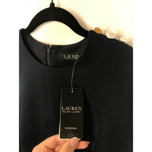 New Ralph Lauren Kusmae Two-Tone Button Trim Crepe Shift Dress Navy Red 2 - Picture 4 of 15